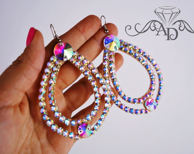 Crystal earrings by Amalia Design,  bellydance earrings, crystal earrings, rhinestones earrings, ballroom dance earrings, felted earrings