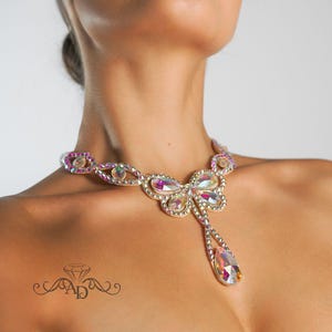 Exquisite bright stones necklace by Amalia Design, ballroom necklace, belly dance jewelry, ballroom dress, rhinestones necklace