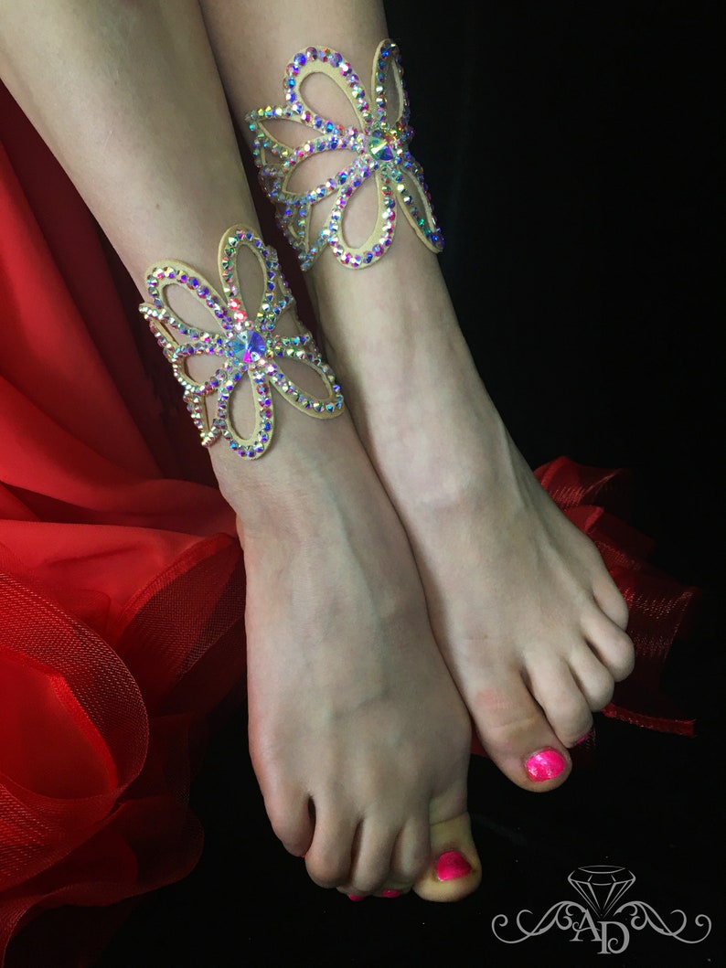 Crystal anklet by Amalia Design, belly dance jewelry, ballroom jewelry, dance anklet, rhinestones anklet, ankle cuff, crystal ankle bracelet image 2