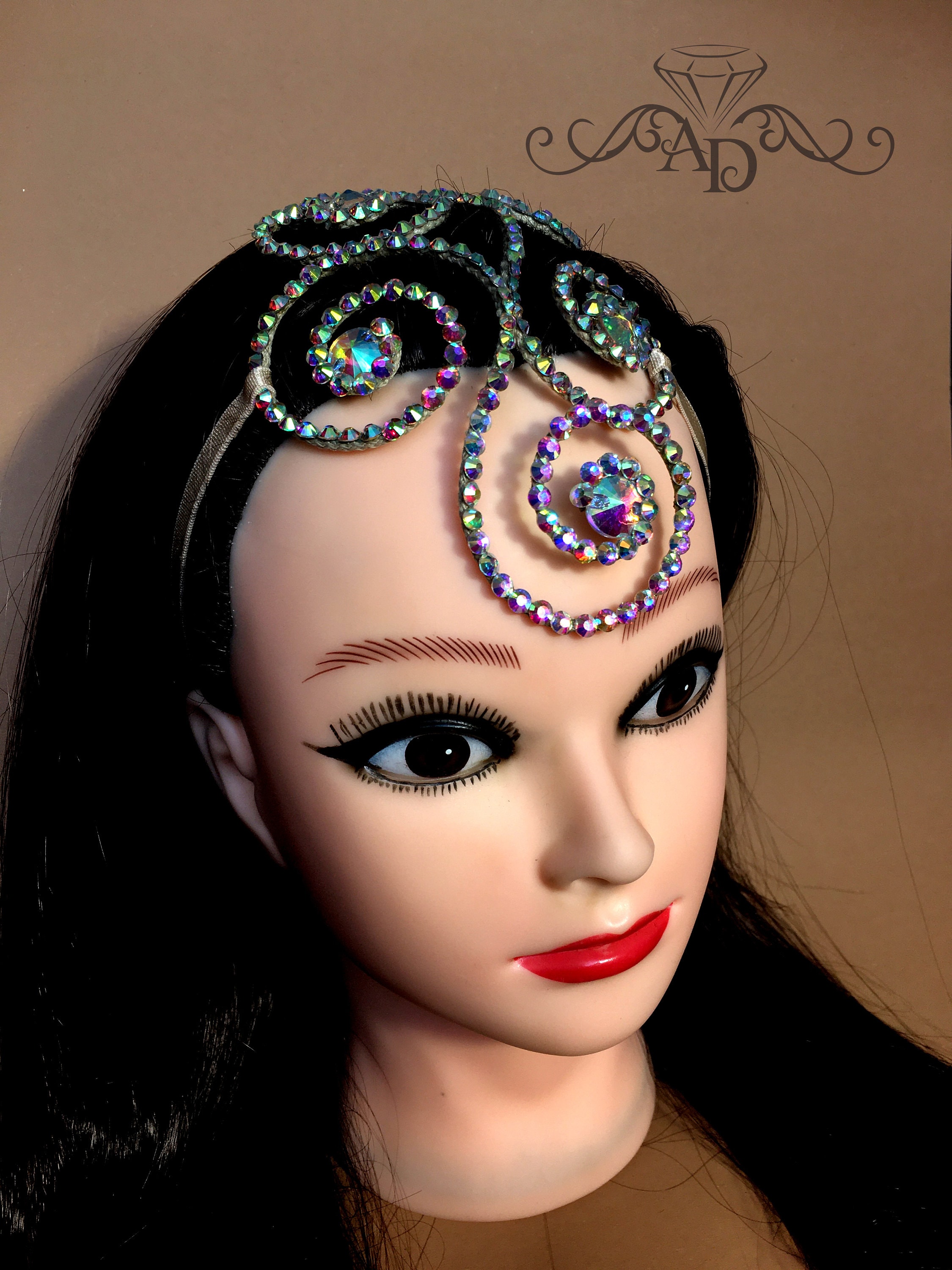 Crystal head piece by Amalia Design, rhinestone hairpiece, dance