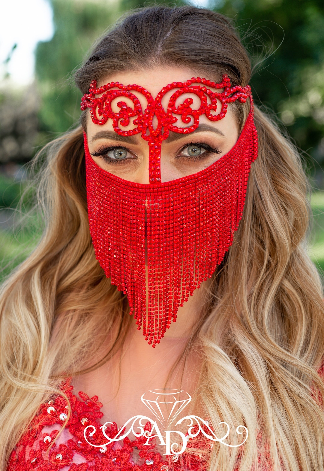 Chain Face Mask, Red Girls Mask, Face Chain Jewelry, Arabian Red Face