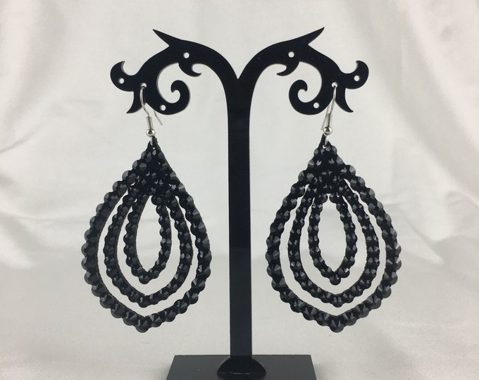 Rhinestones earrings by Amalia Design, black earrings, black crystal earrings, ballroom dance earrings, ballroom dance jewelry felt earrings
