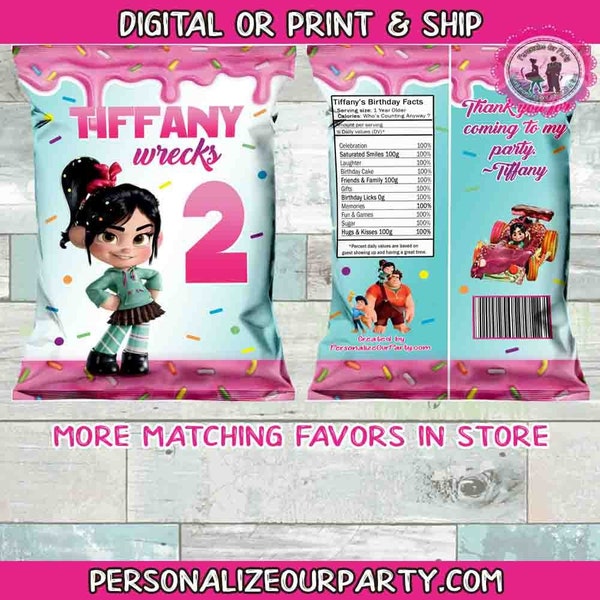 wreck it ralph inspired chip bag/wrapper-wreck it ralph party favors-wreck it ralph birthday favors-digital-printed-wreck it ralph party