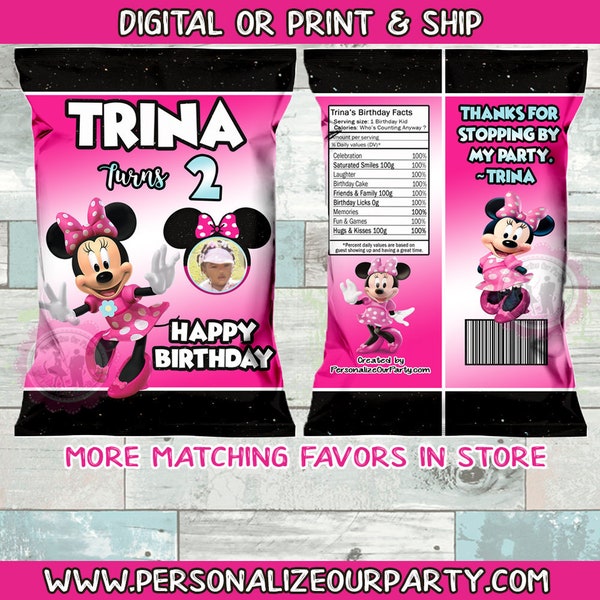 Minnie Mouse birthday chip bags/wrappers-minnie mouse party-red minnie mouse party favors-minnie mouse birthday party-1st birthday party