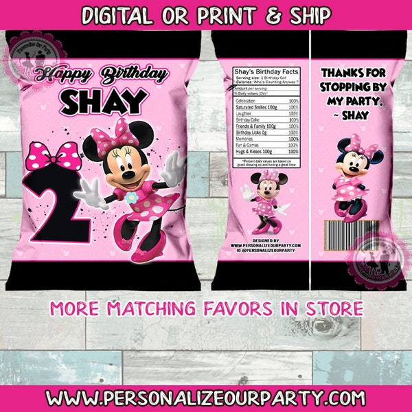 Minnie Mouse birthday chip bags/wrappers-minnie mouse party-red minnie mouse party favors-minnie mouse birthday party-1st birthday party