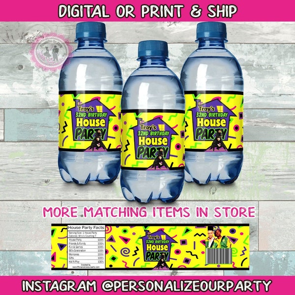 House party water bottle labels-house party favors-90's party-old school party favors-digital-print-kid n play-house party supplies-decor