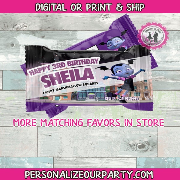 vampirina marshmallow treat wrapper-personalized party favors-vampirina party favors-vampirina birthday-digital-printed-vampirina party