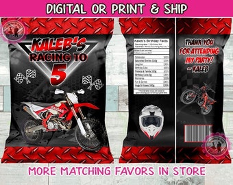 Motocross sports chip bags/wrappers-digital-print-motocross party favors-dirt bike party favors-dirt bike birthday-sports party favors