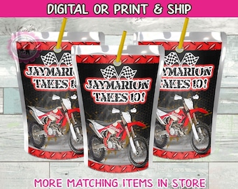 motocross juice pouch sticker labels-dirt bike juice labels-digital-print-motocross party favors-motocross birthday-dirt bike party decor