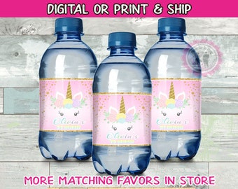 Unicorn water bottle labels-unicorn party favors-unicorn baby shower favors-digital-printed-uicorn party decor-unicorn party supplies