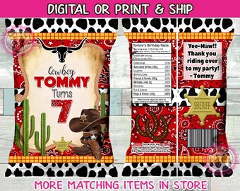 Cowboy chip bag/wrappers-digital-print-western party favors-cow boy party favors-western chip bags-cowboy birthday-western party-cowboy