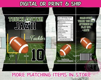 Football chip bags/wrappers-football party favors-football party supplies-digital-print-foot ball birthday-football party decor favors-sport