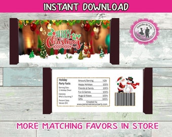 Merry Christmas candy bar wrapper-instant download-holiday party favors-candy bar-Christmas party favors-Christmas favors-candy