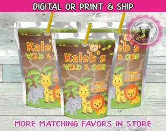 jungle juice pouch sticker labels-digital-printed-jungle party favors-safari party favors-safari party-jungle party-juice pouch labels-juice