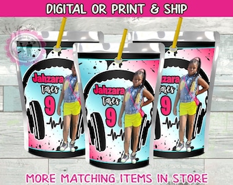 Music dance party juice pouch labels-social media party-music party favors-juice pouch-custom party favors-digital-print-teen party favors