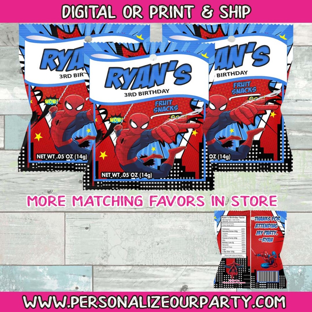 Spiderman Fruit Snacks/fruit Snack Wrappersspider Man Party Favors