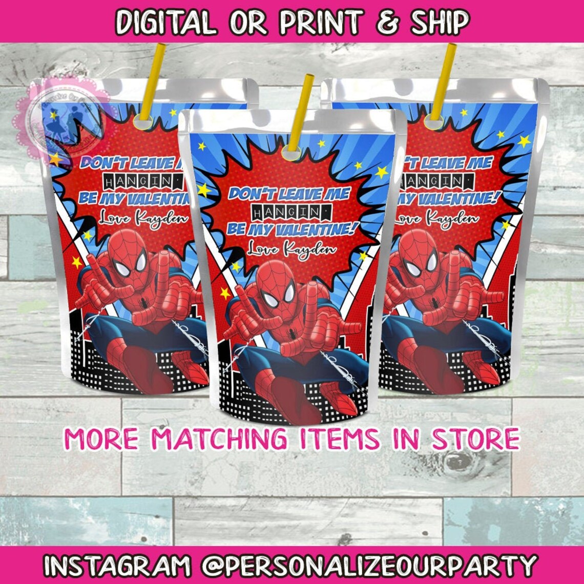 Valentines day spider man juice labelsdigitalprintdigital Etsy