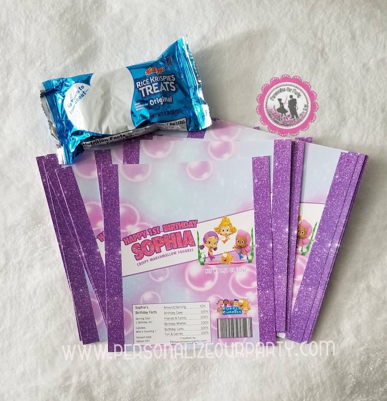bubble guppie girls-rice krispy treat wrapper-digital-printed-bubble guppies party favors-bubble guppies party bag favors-custom party treat