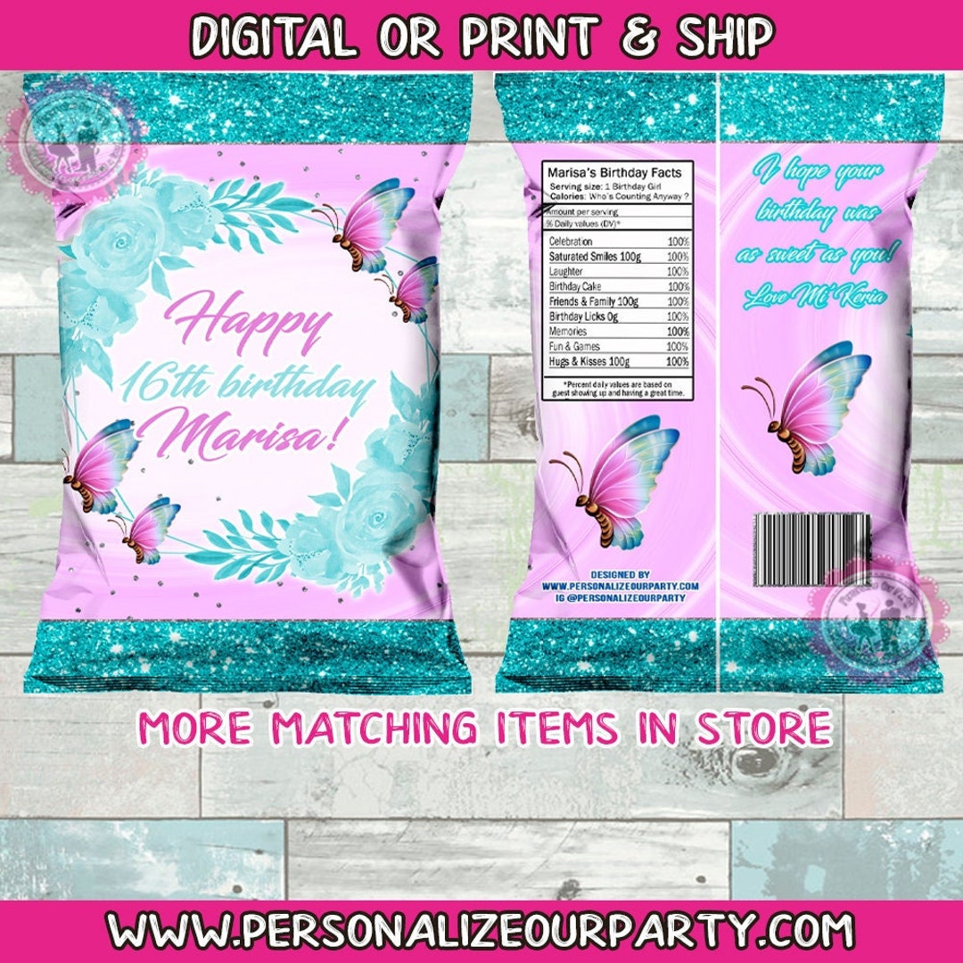 Purple & Blue Butterfly Chip Bags/wrappersbutterfly Baby Etsy