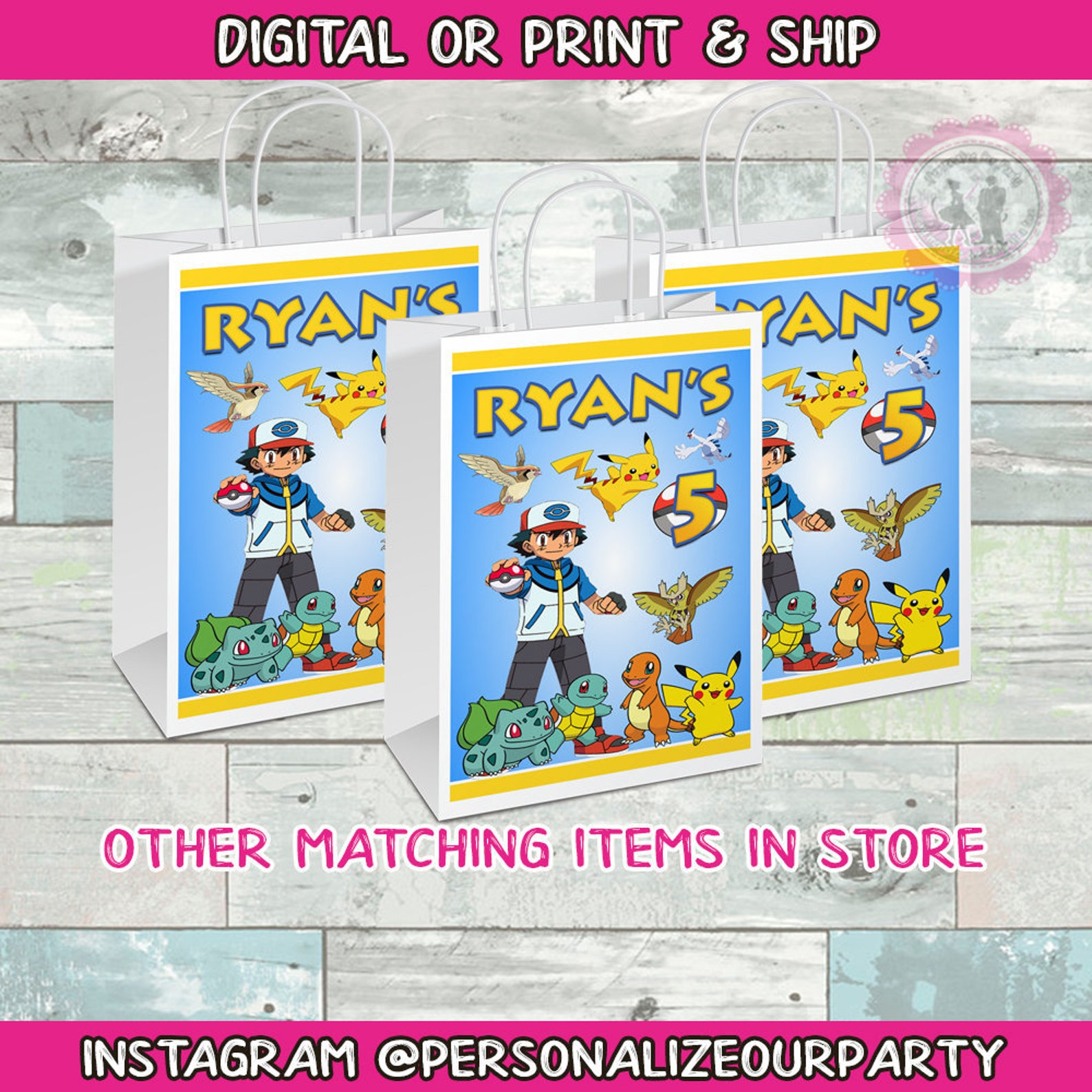 Pokemon Party Bag Pokemon Gift Bagsdigitalprintedpokemon Etsy