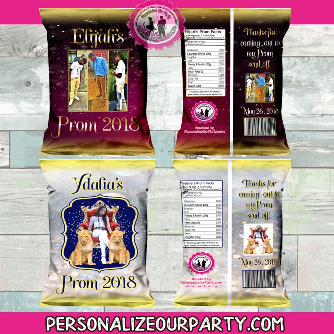 Prom Chip Bags/wrappers digital-printed-chip Bags-party - Etsy