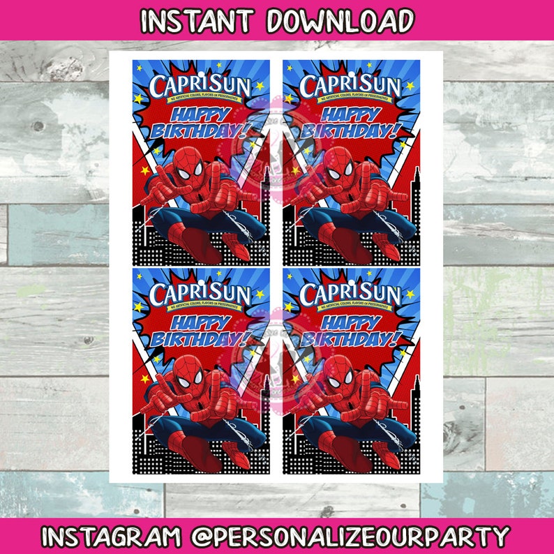 INSTANT DOWNLOAD Spider Man Juice Pouch Labelsspider Man Etsy