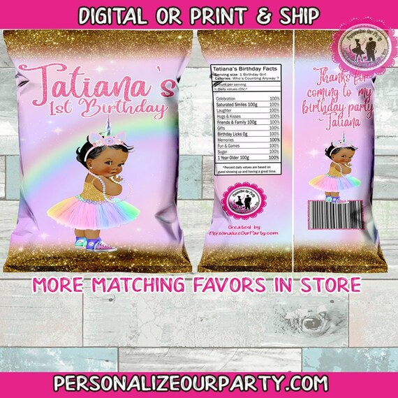 Printed Printable any theme Sold by the dozen Custom Chip Bags any event Unicorn 12 magical