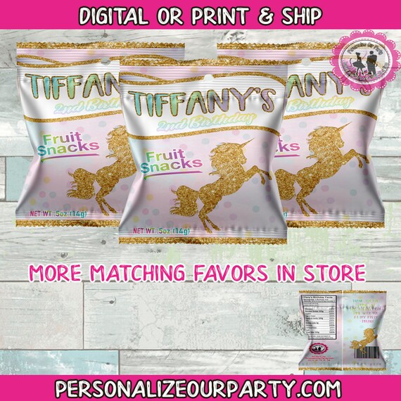 Printed Printable any theme Sold by the dozen Custom Chip Bags any event Unicorn 12 magical