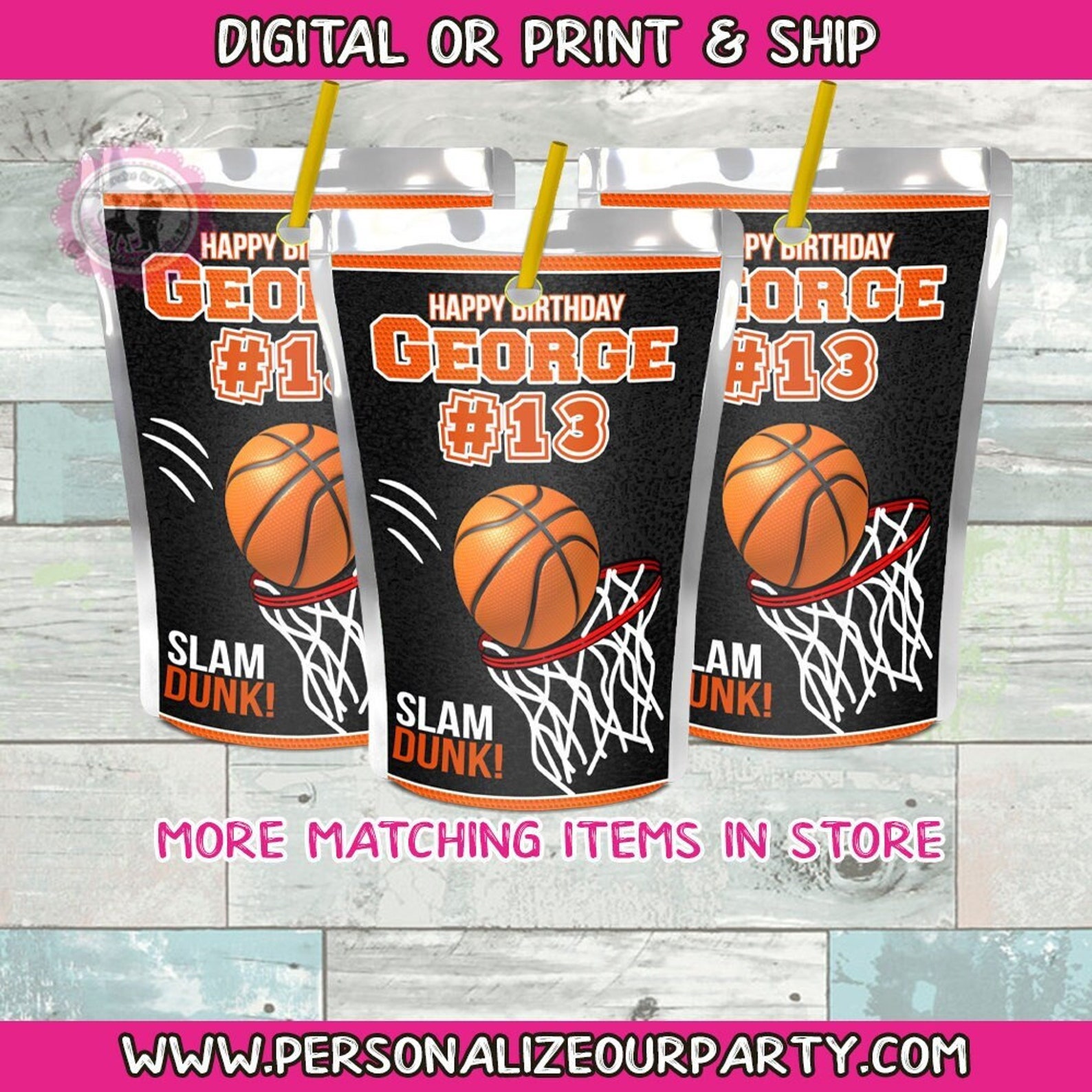 Basketball Juice Pouch Labels-basketball Labels-digital - Etsy