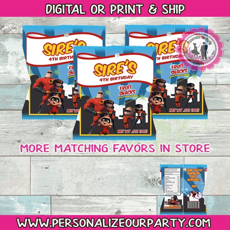incredibles 2 fruit snacks wrapper-super hero party favors-incredibles 2 party favors-incredibles birthday party favors-digital-printed-