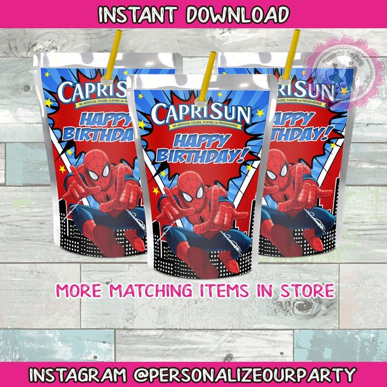 INSTANT DOWNLOAD Spider Man Juice Pouch Labelsspider Man Etsy