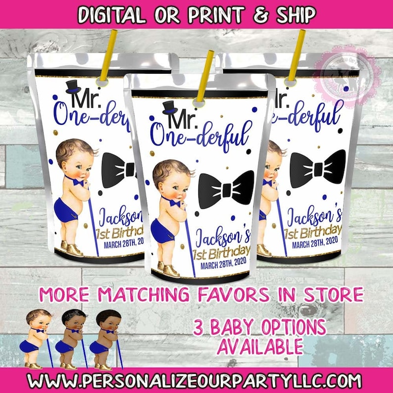 Mr ONEderful juice pouches-juice pouch labels-mr onederful birthday party-1st birthday favors-boys 1st birthday-digital-print-onederful