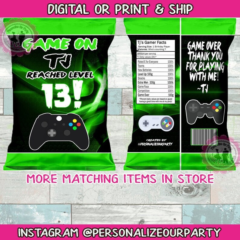 Video Game Level up Chip Bags/chip Bag Wrappersgame on Party Etsy