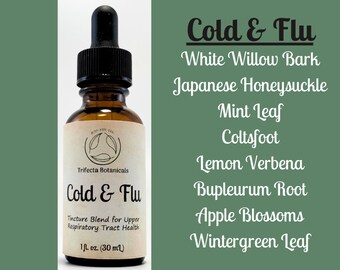 COLD & FLU Herbal Extract Tincture Blend / Antioxidant Congestion Immune Support / Organic Apothecary Herbs / 1 oz Amber Dropper Bottle