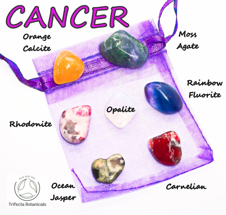 CANCER Zodiac Set Gemstone Roller Bottle Pocket Crystals Etsy