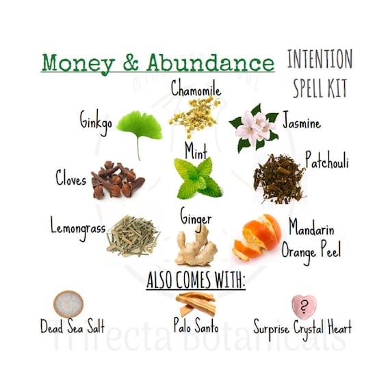 MONEY & ABUNDANCE Intention Spell Kit New Moon Full Moon Herbs Salt Money  Spell Herbs // Spiritual Rituals Manifestation Wicca Magic 
