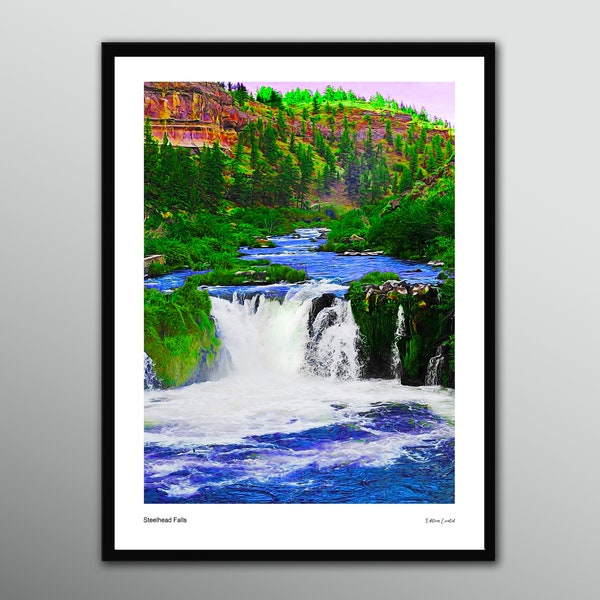 Olieverf waterval poster, Fine Art Print, Steelhead Falls poster, horizontale landschapskunst, landschapsprint, hedendaagse kunst, woondecoratie