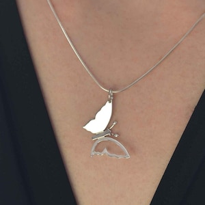 Butterfly Necklace in Sterling Silver with Sturdy Snake Chain, Butterfly Silver Necklace, Gift for Her