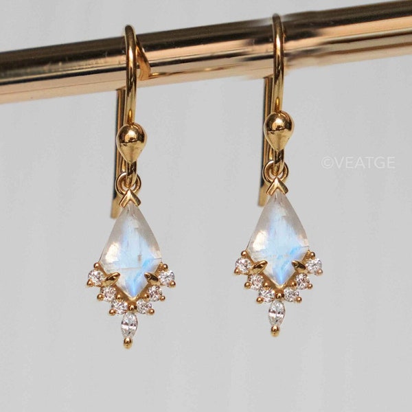 Moonstone Dangle Earrings Gold, Wedding Earrings, Rainbow Moonstone Edgy Elegant Earrings, Mothers Day Gift, Unique Handmade Jewelry Gift