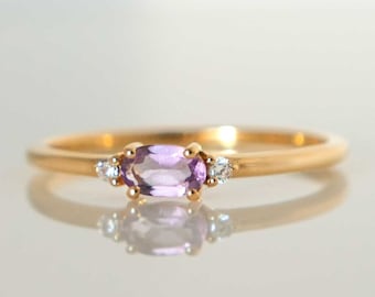 Amethyst Gold Ring Dainty, February Birthstone Ring, Stacking Minimalist Amethyst Ring Gold Band, Promise Ring, Best Birthday Gift for Girls