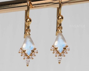 Moonstone Dangle Earrings Gold, Wedding Earrings, Rainbow Moonstone Edgy Elegant Earrings, Mothers Day Gift, Unique Handmade Jewelry Gift