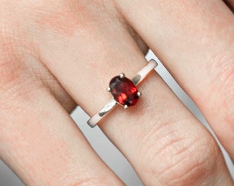 Bague grenat en argent sterling, janvier, pierre de naissance pour femme, 5 mm x 7 mm