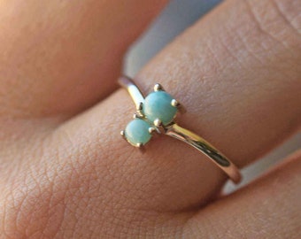 Natural Larimar Ring in 925 Sterling Silver: Minimalist Dainty Summer Gemstone Jewelry gift for girls