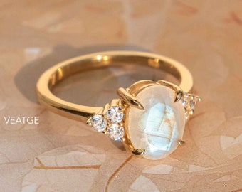 Rainbow Moonstone Fleur Ring, June Birthstone Gift, Moonstone Engagement Ring Gold, Anniversary Birthday Promise Ring for Women, Mom Gifts