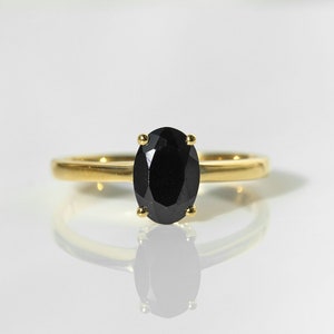 Black Onyx Ring Gold Vermeil 18k, Natural Gemstone, Stacking minimal rings for women, Protection Ring,  Promise Engagement Birthday Gifts