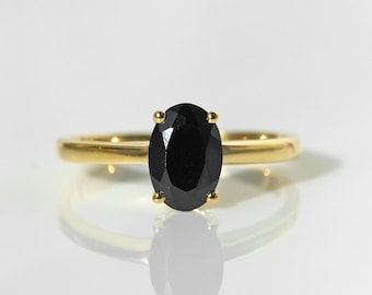 Black Onyx Ring Gold Vermeil 18k, Natural Gemstone, Stacking minimal rings for women, Protection Ring,  Promise Engagement Birthday Gifts