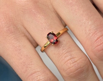 Garnet Gemstone Ring in 18k Gold Vermeil, January Birthday Gift, Garnet Ring Gold, January Birthstone Ring, Christmas Gift for Women