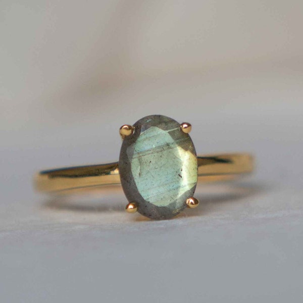 Labradorite Ring in 18k Gold Vermeil Gemstone, 8x6mm, Gifts for Women