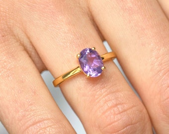 Amethyst Ring in 18k Gold Vermeil, 8x6mm