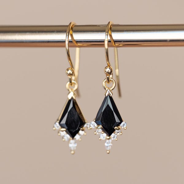 Art Deco Black Onyx Earrings Gold, Dangle Drop Earrings Natural Black Onyx Gemstone, Elegant Earrings Gift for Women, Unique Birthday Gift